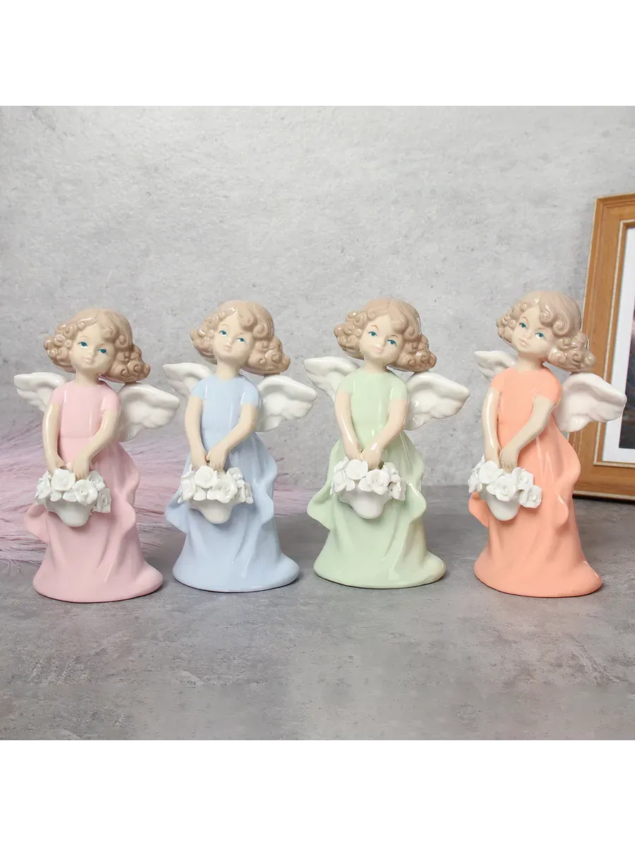 Porcelain Angel Figurine in Light Green– Holding Flower Basket