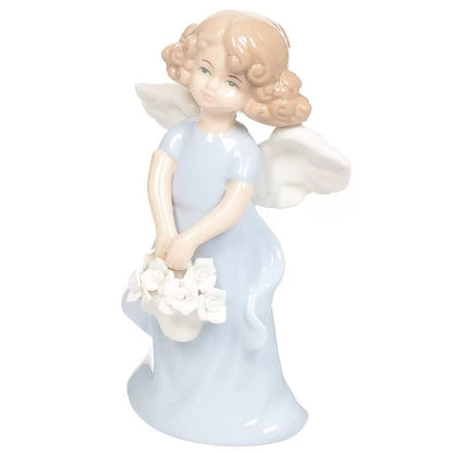 Porcelain Angel Figurine in Light Blue– Holding Flower Basket