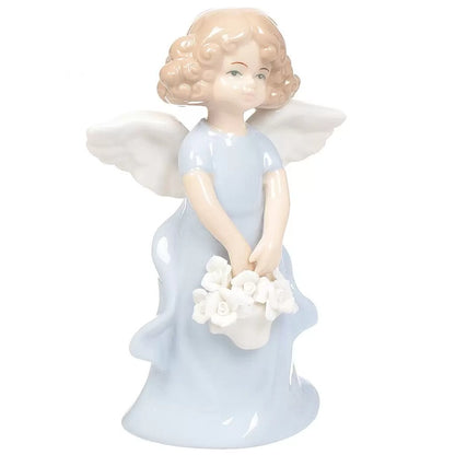Porcelain Angel Figurine in Light Blue– Holding Flower Basket