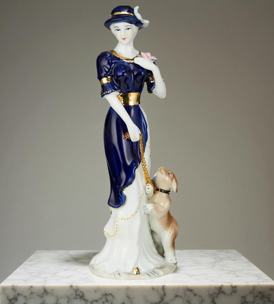 Elegant Porcelain Lady Figurine with Dog – Vintage Collectible Home Décor