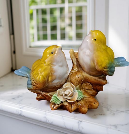 Ceramic Lovebirds Tabletop Figurine – Yellow & Blue