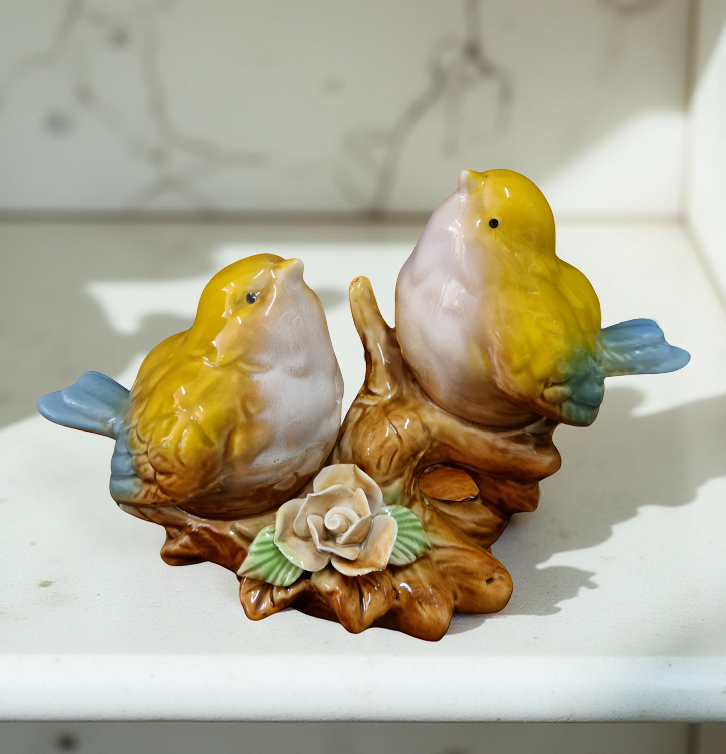 Ceramic Lovebirds Tabletop Figurine – Yellow & Blue