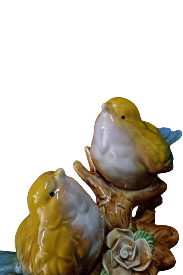 Ceramic Lovebirds Tabletop Figurine – Yellow & Blue