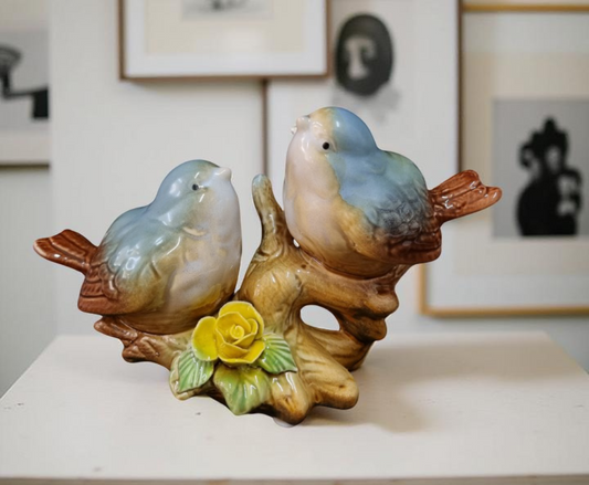 Ceramic Lovebirds Tabletop Figurine – Blue & Yellow