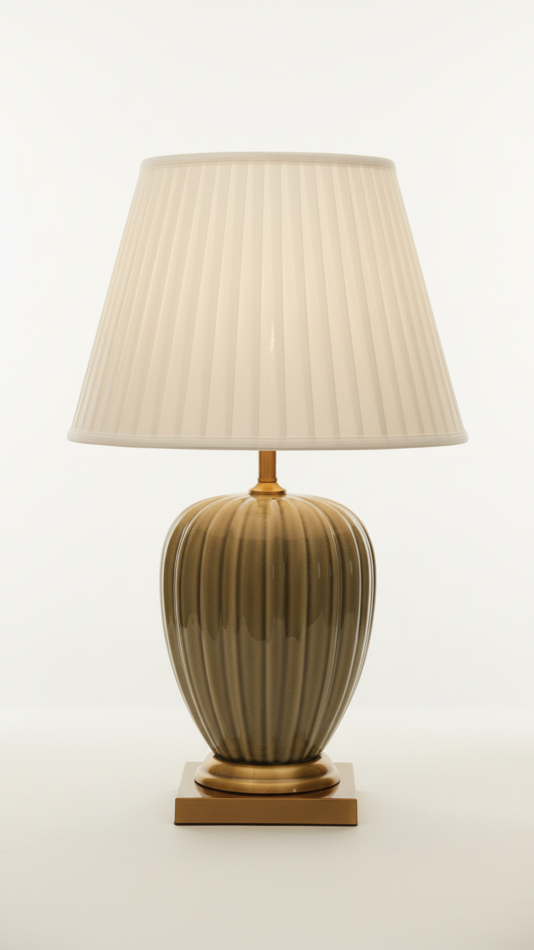 Premium Ribbed Glass Lamp with Gold Accent Base