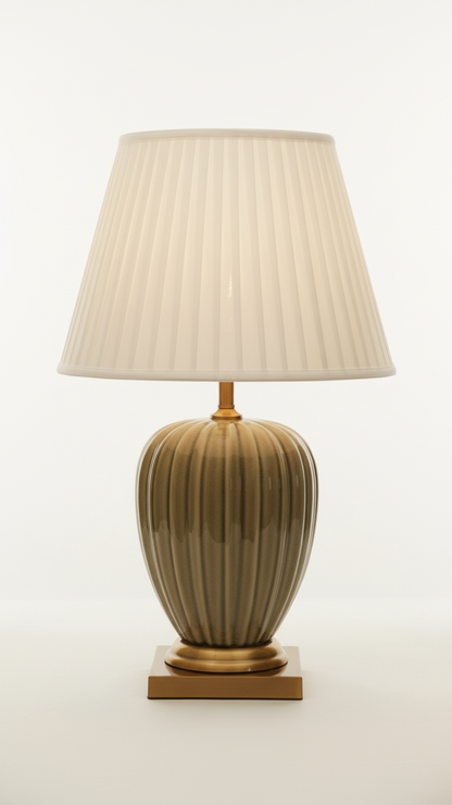 Premium Ribbed Glass Lamp with Gold Accent Base