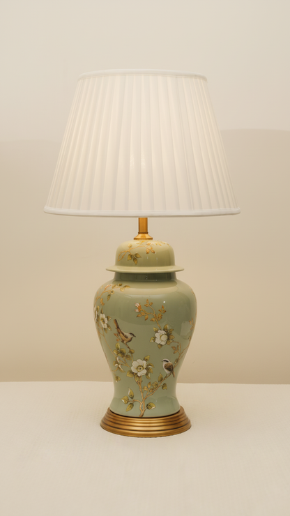 Elegant Hand-Painted Floral Lamp with Pleated Shade