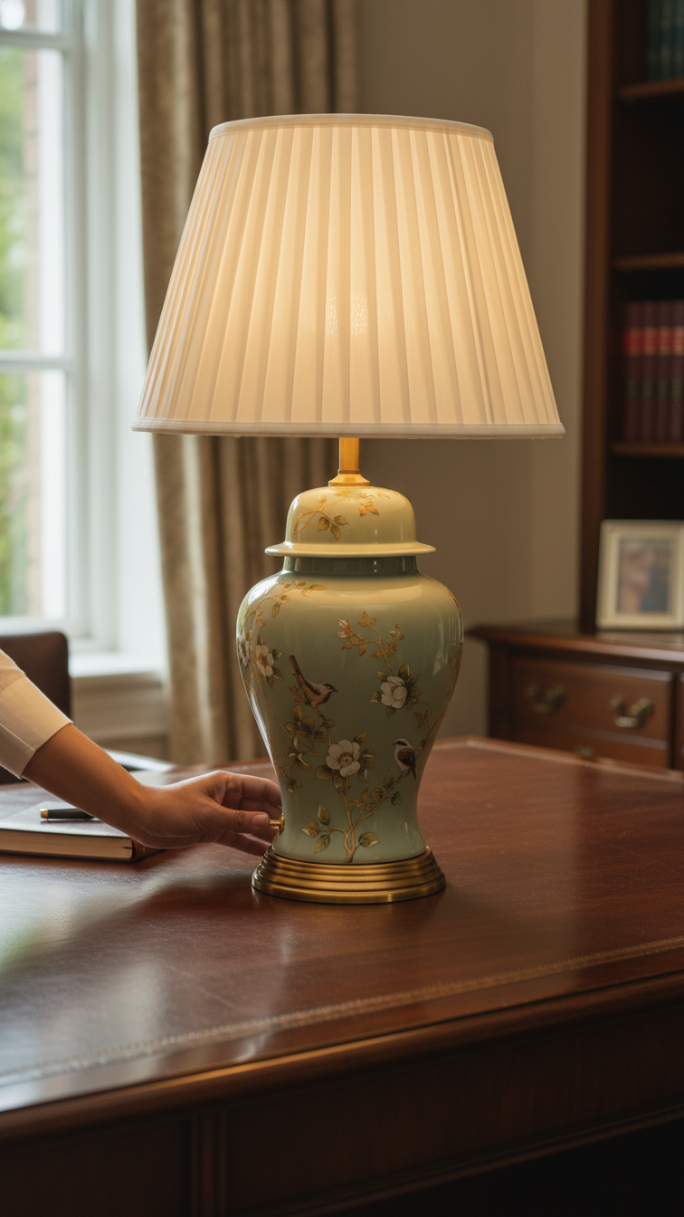 Elegant Hand-Painted Floral Lamp with Pleated Shade
