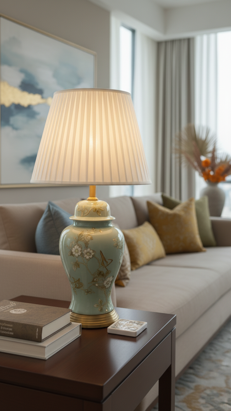 Elegant Hand-Painted Floral Lamp with Pleated Shade