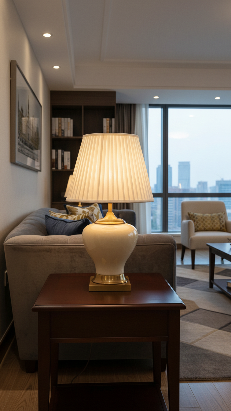 Luxury Neutral Ceramic Lamp with Gold Accent Base