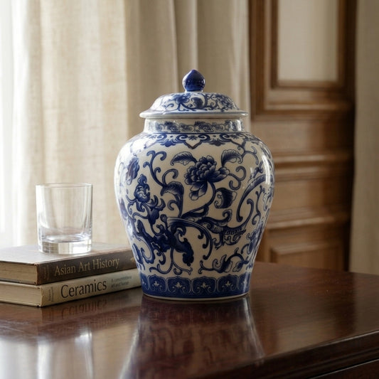 Decorative Blue & White Ginger Jar