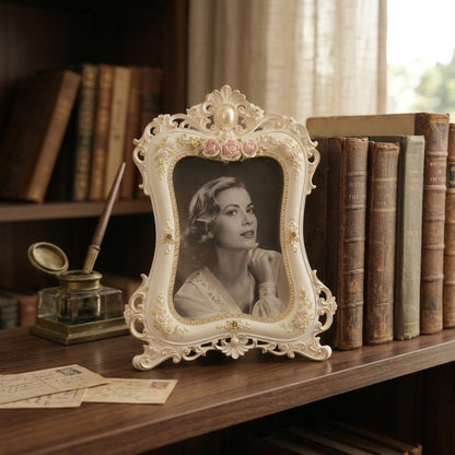 Luxury White & Gold Decorative Frame with Rose Embellishments