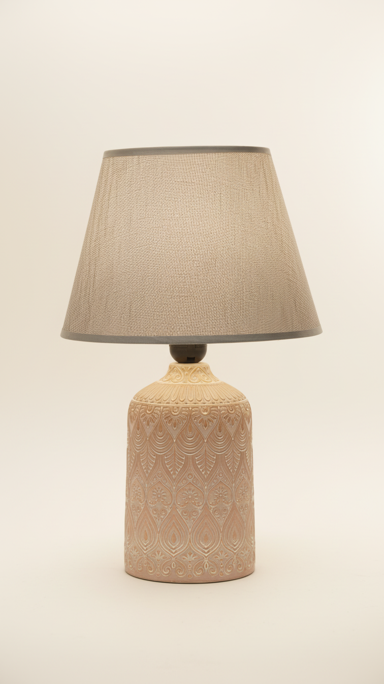 Classic Textured Ceramic Bedside Lamp with Linen Shade