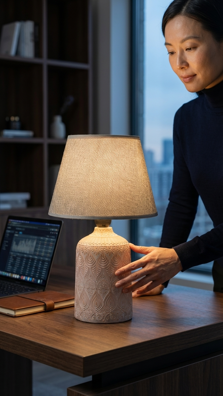 Classic Textured Ceramic Bedside Lamp with Linen Shade