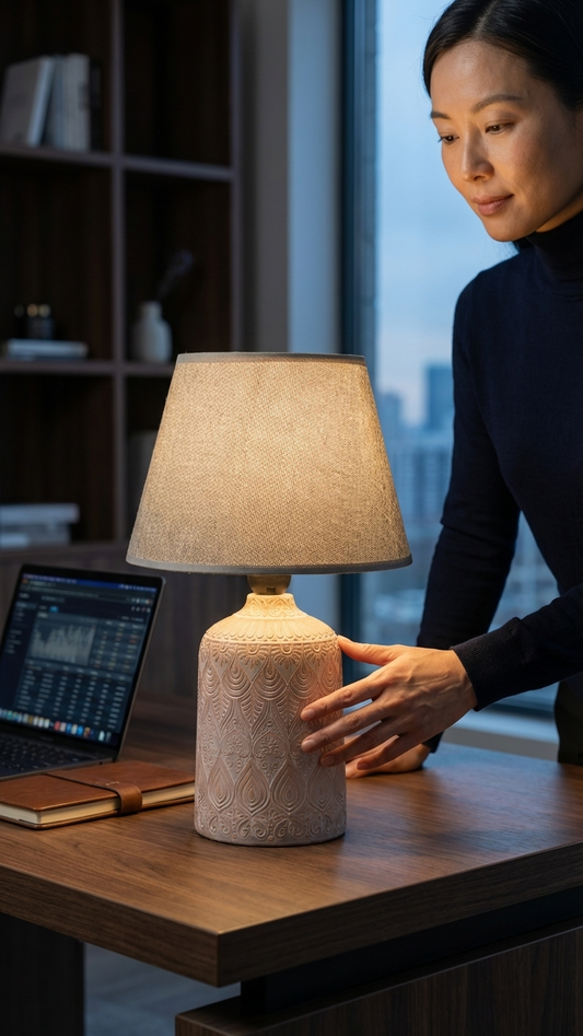 Classic Textured Ceramic Bedside Lamp with Linen Shade