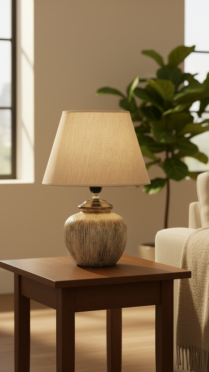 Earthy Textured Table Lamp for Living Room & Bedroom