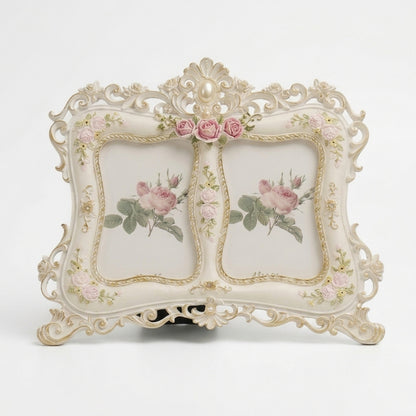 Luxury Victorian White & Gold Dual Photo Frame with Rose Accents