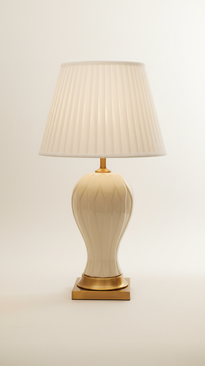 Timeless Ivory Bedside Lamp with Pleated Fabric Shade