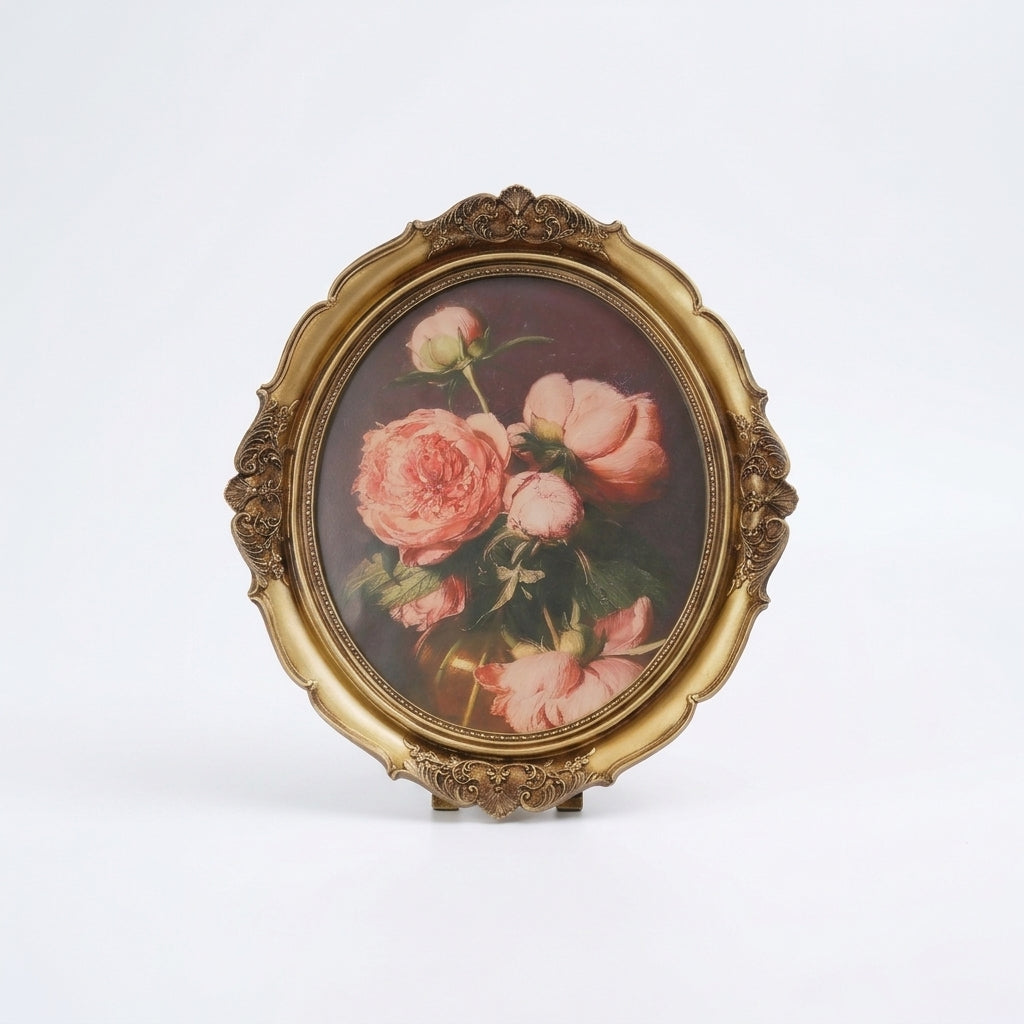 Elegant Oval Gold Decorative Frame with Classic Rose Design