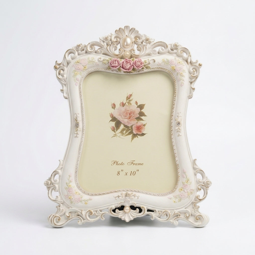 Elegant Vintage White Floral Photo Frame