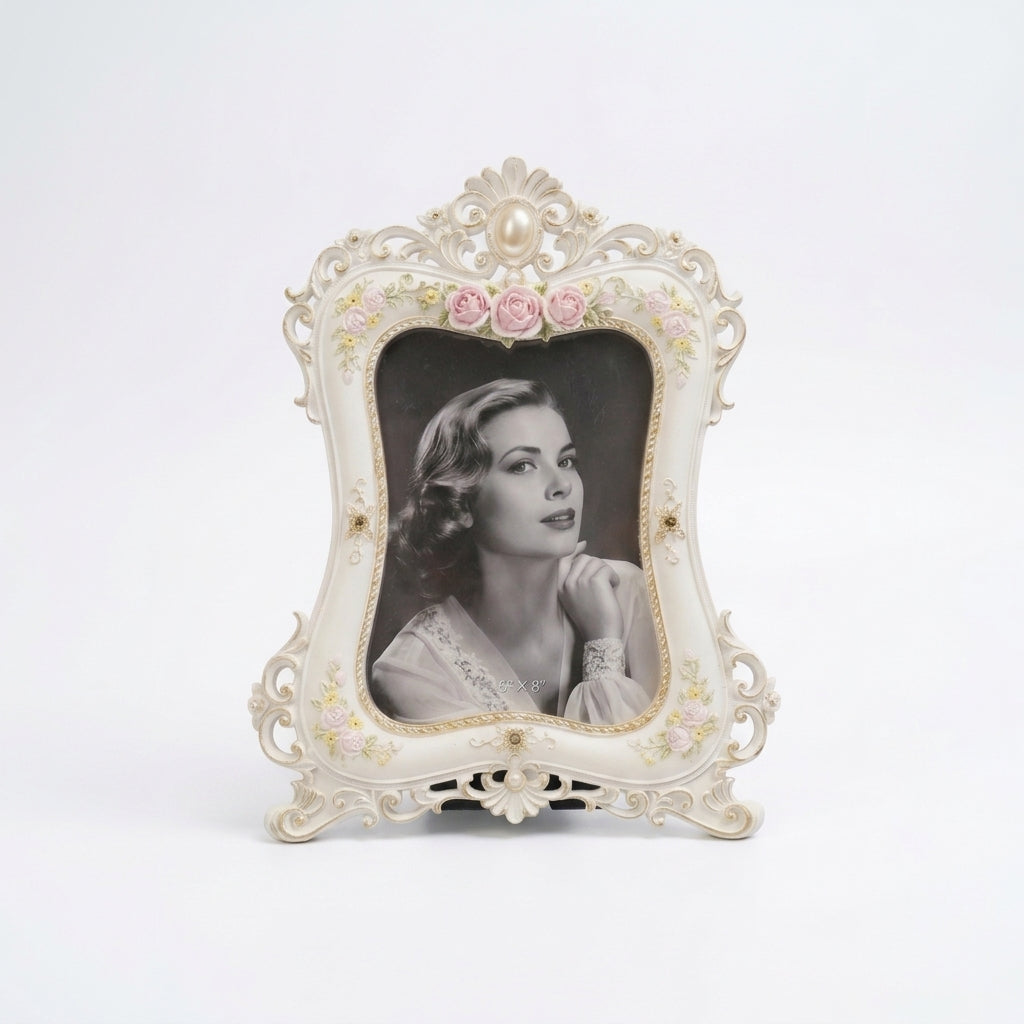 Luxury White & Gold Decorative Frame with Rose Embellishments