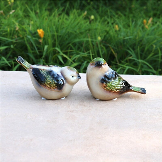 Charming Ceramic Glazed Bird Figurine | Set of 2