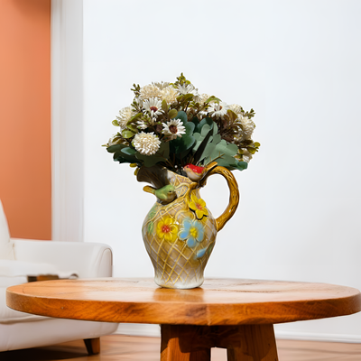 Vintage Ceramic Floral Vase with Bird Accents